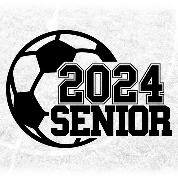 Sports Clipart: Black Soccer Ball with Words "2024 SENIOR" in Varsity Style Cutout, Class of 2024 Players - Digital Download svg png dxf pdf