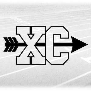 Sports Clipart: Black Outline Letters "XC" Standing for Cross Country Layered on Top of Arrow in Middle - Digital Download svg png dxf pdf