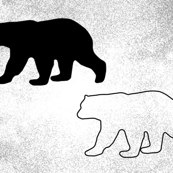 Animal Clipart: Simple Black Polar Bear Silhouette in Solid and Outline - Change Color with Your Own Software - Digital Download SVG & PNG