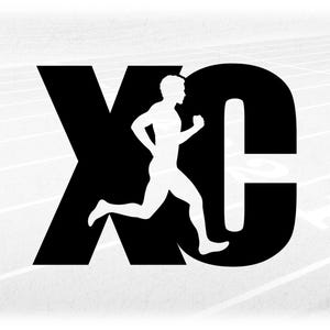 Sports Clipart: Thick Bold Black Letters "XC" Standing for Cross Country with Man / Male Runner Cutout - Digital Download svg png dxf pdf