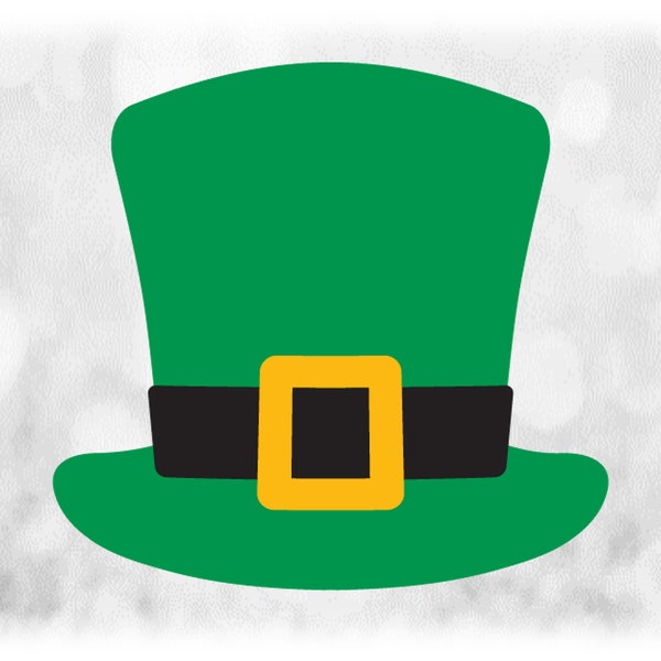 Holiday Clipart: Layered Green Leprechaun Top Hat, Black Band, Golden Buckle St Patrick's Day Irish Theme - Digital Download svg png dxf pdf