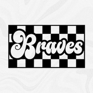 Sports Clipart: Team Mascot Name "Braves" in Groovy Retro Style Cutout of Black Checkered Background - Digital Download svg png dxf pdf