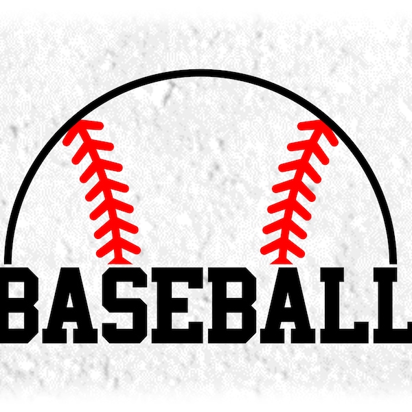 Sports Clipart: Black Half Baseball Silhouette with Red Threads and Word "Baseball" in Bold College Type - Digital Download svg png dxf pdf