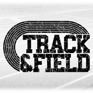Sports Clipart: Black Distressed Running Track with Varsity Style "Track & Field" Knocked out of Bottom  - Digital Download svg png dxf pdf