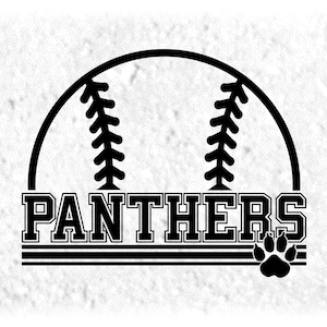 Sports Clipart: Black Half Baseball/Softball with "Panthers" Team Mascot Name and Horse Silhouette - Digital Download svg png dxf pdf