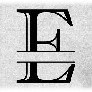Clipart di parola: lettera maiuscola in stile coloniale inciso formale nero iniziale o lettera divisa monogramma "E" per l'aggiunta del nome - Download digitale SVG e PNG