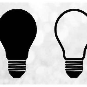 Shape Clipart: Simple, Easy Light Bulb SIlhouette in Solid and Outline - Change Color with Your Own Software - Digital Download SVG & PNG