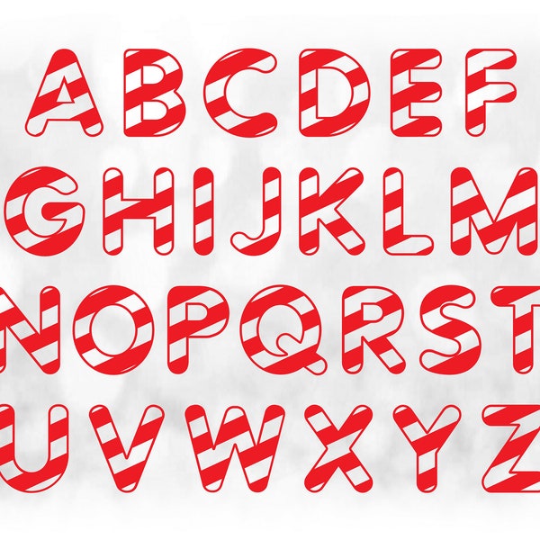 Word Clipart: Red Candy Cane Stripe Alphabet Letter Templates Grouped on ONE Single Sheet - Digital Download SVG - NOT Installable Font File