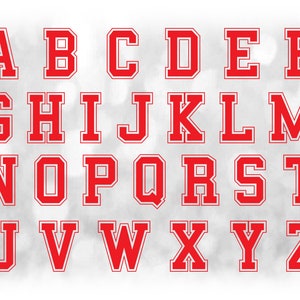 Clipart de deportes: plantillas de letras del alfabeto agrupadas en una sola hoja - Rojo sólido con contorno - Descarga digital SVG, NO archivo de fuente instalable