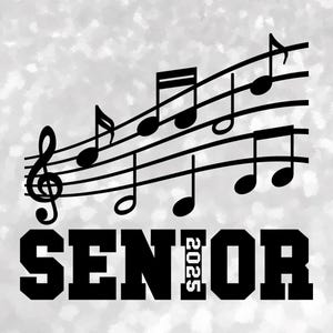 Entertainment Clipart: Black Marching Band Music with Bold Varsity Word "Senior" and Year 2025 Cutout - Digital Download svg png dxf pdf