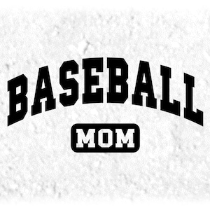 Sports Clipart: Arched Black Bold Word "Baseball" in College Varsity Style with Word "Mom" in Box Below - Digital Download svg png dxf pdf