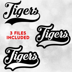 Sports Clipart: Value Pack Bundle of 3 for "Tigers" Team Mascot Name in with Baseball Swoosh Underline - Digital Download SVG and PNG Format