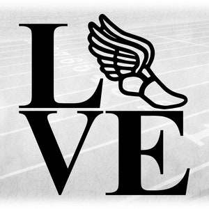 Sport Clipart: Fett schwarz NY Stil Buchstaben Rechtschreibung L O V E mit Leichtathletik-Schuh - Ändern Sie Farbe selbst - digitaler Download SVG & PNG