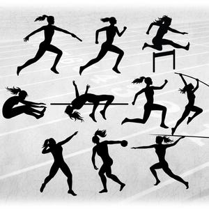 Sports Clipart Value Pack Bundle: Black Track & Field Female Silhouette Runners Hurdlers Jumpers Throwers - Digital Download svg png dxf pdf