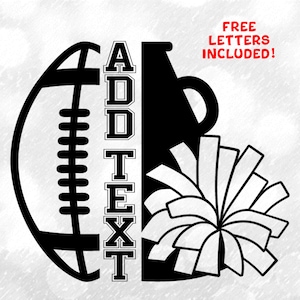 Sports Clipart: Black Half Foottball and Half Cheer Megaphone with Pom Pom Outline  for Cheerleaders - Digital Download svg png dxf pdf