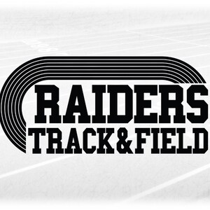 Sports Clipart: Black Running Track with Bold College Varsity Style Words "Raiders" and "Track & Field" - Digital Download svg png dxf pdf