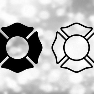 Shape Clipart: Zwart Effen en Omtrek van Lege Brandweer brandweer Brandweer Logo / Maltezer Kruis aan te passen - Digitale Download SVG & PNG
