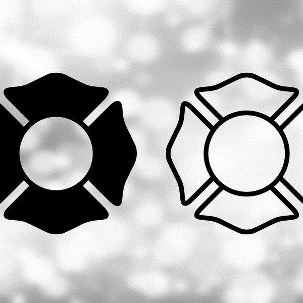 Shape Clipart: Black Solid and Outline of Empty Firefighter Fire Department Logo / Maltese Cross to Customize - Digital Download SVG & PNG