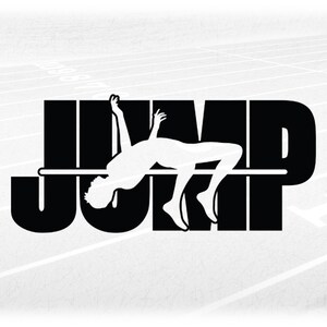 Sports Clipart: Track & Field Black Word JUMP with Male High Jumper Silhouette Cutout for High Jump Event - Digital Download svg png dxf pdf