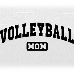 Sports Clipart: Arched Black Solid Word "Volleyball" in Varsity Style with Word "Mom" in Box Below - Digital Download svg png dxf pdf