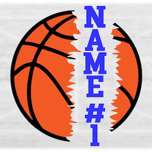 Clipart de esportes: meia bola de basquete preta e laranja em negrito rasgada com lágrimas para moldura de nome dividida - adicione você mesmo texto - download digital SVG e PNG