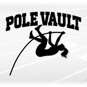 Sports Clipart: Black Track & Field Words "Pole Vault" with Female Athlete Vaulting with Bent Pole - Digital Download svg png dxf pdf
