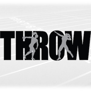 Sports Clipart: Track & Field Black Word "THROW" with Gray Overlay of Female Discus and Shot Put Throwers, Digital Download svg png dxf pdf
