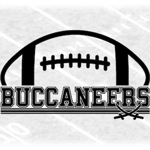 Sports Clipart: Black Half Football with Varsity Style "Buccaneers" Mascot Team Name with Crossed Swords - Digital Download svg png dxf pdf