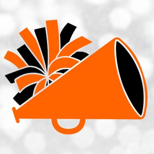 Sports Clipart: Black & Orange Cheerleader Megaphone with Pom Pom for Cheer, Cheering, Cheerleading, Poms - Digital Download svg png dxf pdf
