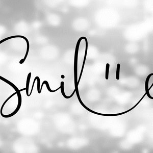 Inspirational Clipart: Fine and Fancy Black Cursive / Script Capitalized Word "Smile" w/ Happy Face Eyes Design - Digital Download SVG & PNG