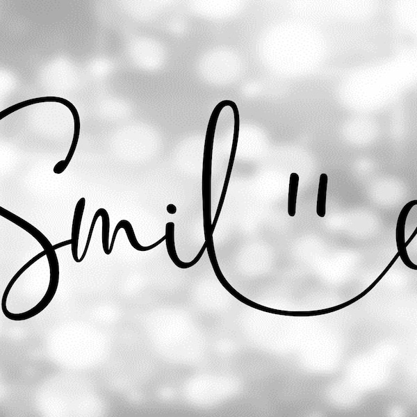 Inspirational Clipart: Fine and Fancy Black Cursive / Script Capitalized Word "Smile" w/ Happy Face Eyes Design - Digital Download SVG & PNG