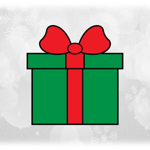 Weihnachts-Clipart: Weihnachtsgeschenk oder Geschenk Silhouette mit grüner Box, rotem Band / Schleife und schwarzem Umriss - Digitaler Download SVG & PNG