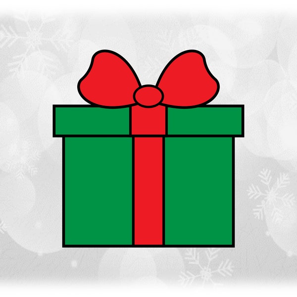 Holiday Clipart: Christmas Gift or Present Silhouette with Green Box, Red Ribbon / Bow, and Black Outline - Digital Download SVG & PNG