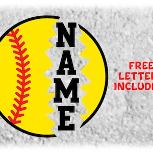 Sports Clipart: Black Red Yellow Softball w/Cracked Open Name Frame Space to Add Player Name/Team Name - Digital Download svg png dfx pdf