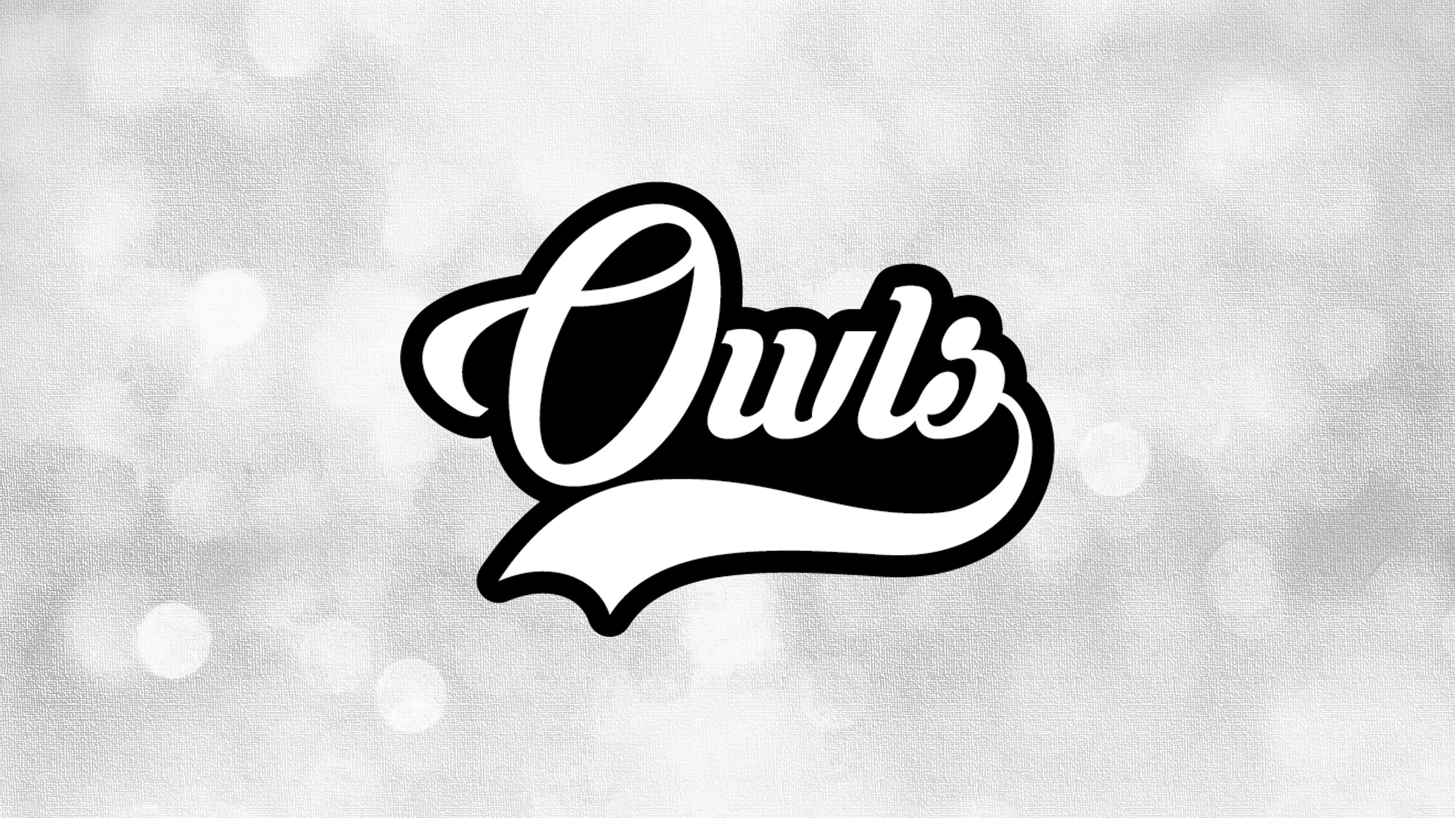 Sports Clipart: White "Owls" Team Name in Fancy Script with Baseball Style Swoosh Underlin