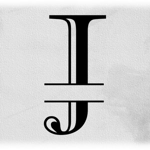 Word Clipart: Black Formal Etched Colonial Style Capital Initial ou Monogram Split Letter « J » pour l’ajout de nom - Téléchargement numérique SVG &PNG