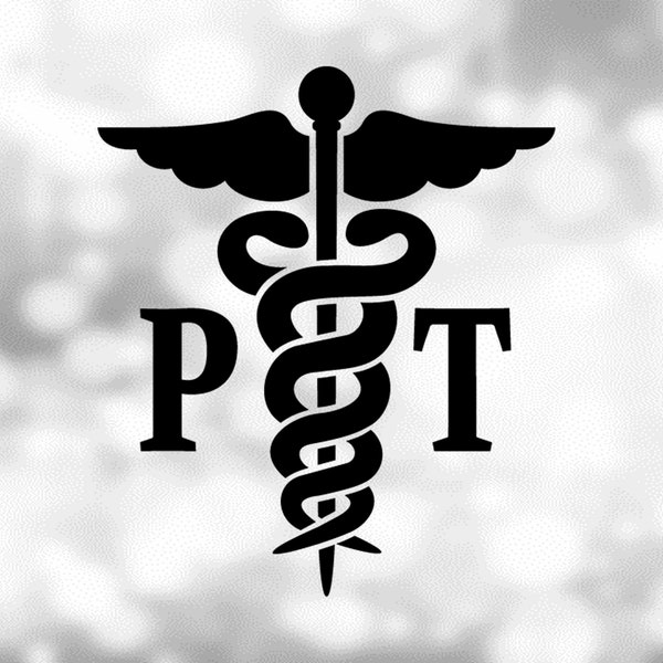 Medical Clipart: Black Medical Caduceus Symbol Silhouette with Letters "PT" for Physical Therapist - Digital Download svg png dxf pdf
