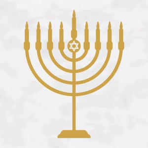 Holiday Clipart: Gold Hanukkah Menorah Candelabra w/ Seven Branches, Candles, Star of David Jewish Symbol. Digital Download svg png dxf pdf