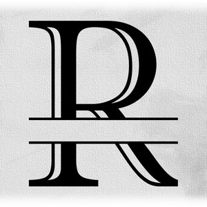 Wort Clipart: schwarz formal geätzt Kolonialstil Hauptstadt Initial oder Monogramm Split Letter "R" zum Hinzufügen von Namen - digitaler Download SVG & PNG