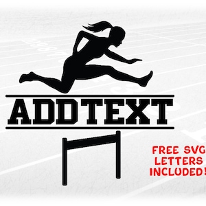 Sports Clipart: Black Split Name Frame of Track & Field Female / Girl / Woman Hurdler Jumping Silhouette - Digital Download svg png dxf pdf