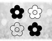 Daisy　黒×2白×2 計4個セット Nature Clipart: Four Simple Daisy-like Flowers on a Sheet in Solid