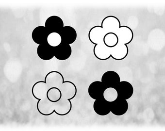 Nature Clipart: Four Simple Daisy-Like Flowers on a Sheet in Solid, Outline, Layered, Cutout (You Change Colors) Digital Download SVG & PNG