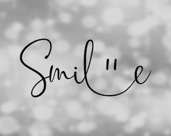 Inspirational Clipart: Fancy Black Cursive / Script Capitalized Word "Smile" with Happy Face Eyes Design - Digital Download svg png dxf pdf
