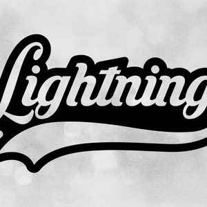 Sport clipart: zwarte uitsnede van "Lightning" teamnaam met honkbal stijl Swoosh onderstreping, kleur wijzigen - digitale download SVG PNG DXF PDF