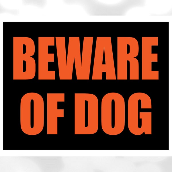 Shape Clipart: Standard Rectangle Shaped Black Sign w/ "Beware of Dog" Cutout Layered on Orange Solid Background - Digital Download SVG/PNG