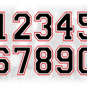 Sport Clipart: Jersey Anzahl Vorlagen auf einem Blatt gruppiert - rot, weiß, schwarz - digitaler Download SVG, nicht installierte Schriftdatei