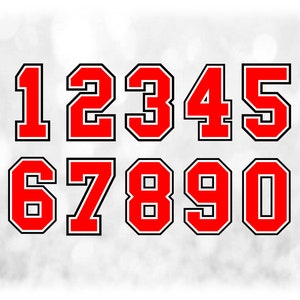 Sports Clipart: Jersey Number Templates Grouped on Single Sheet - Red White Black Layers - Digital Download SVG, Not Installable Font File