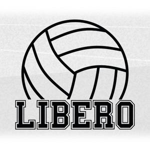 Sports Clipart: Black Half Volleyball Silhouette Outline with Defensive Word "Libero" in Varsity Style - Digital Download svg png dxf pdf