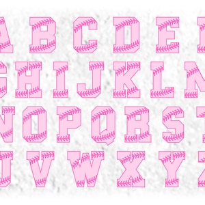 Clipart deportivo: letras del alfabeto de softbol en capas en UNA sola hoja - Cáncer de mama rosa - Descarga digital SVG. Archivo de fuente NO instalable