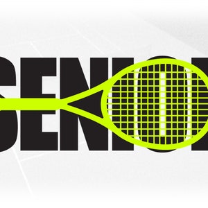 Sports Clipart: Black Word "SENIOR" with Overlay of Green Tennis Racket for Players, Teams, Coaches, Moms - Digital Download svg png dxf pdf